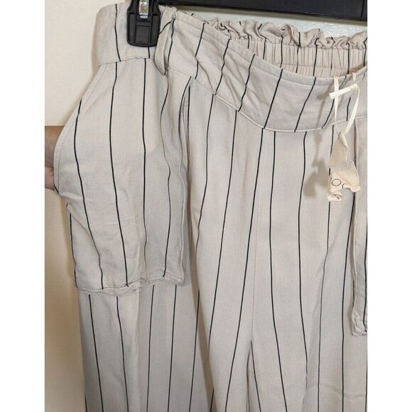 Luna Moon Pants Striped Wide Leg High Rise Cropped Pull On Elastic Back Size XL - Picture 8 of 11
